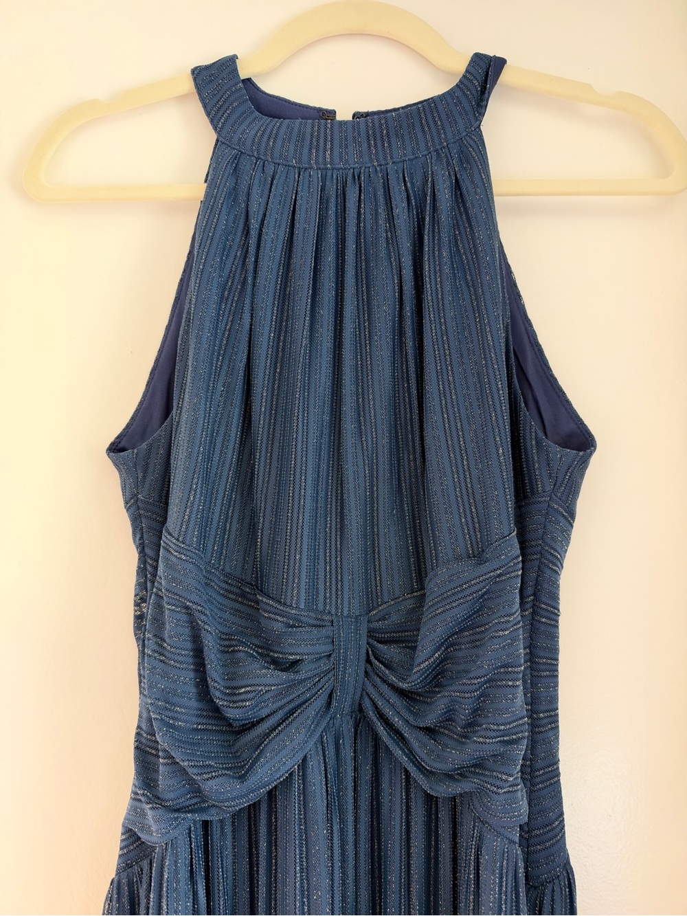 Sleeveless Blue Metallic-Thread Dress